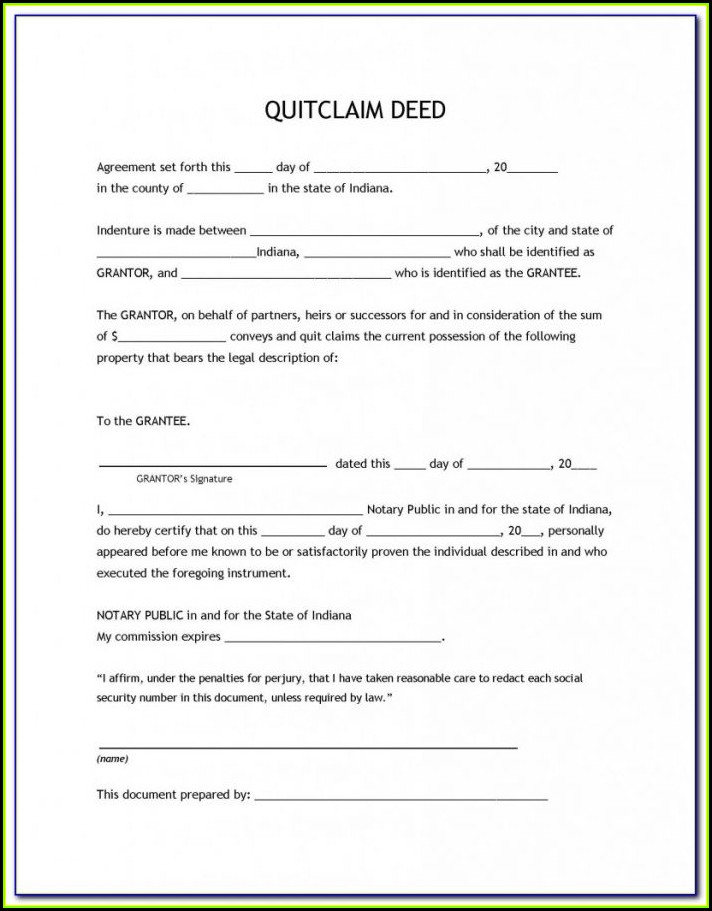 Free Printable Quit Claim Deed Form Indiana