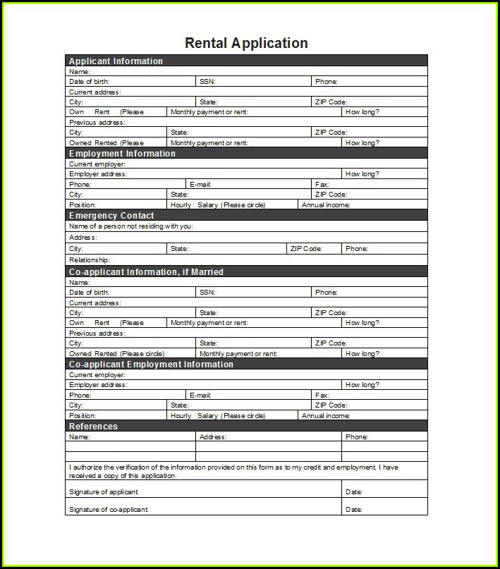 Free Printable Rental Application Form Word