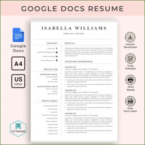 Google Docs Resume Template Instant Download