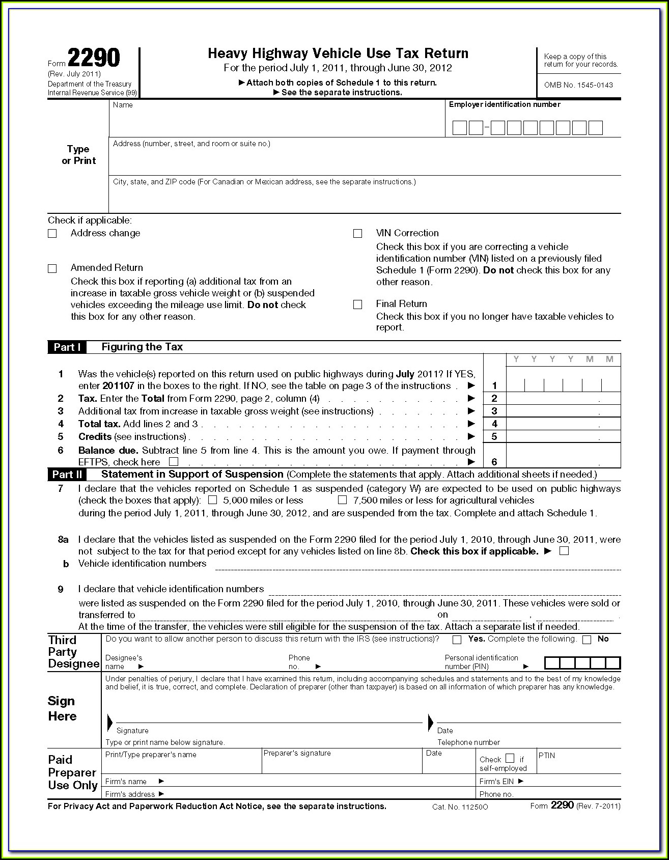 Heavy Highway Use Tax Form 2290 Instructions