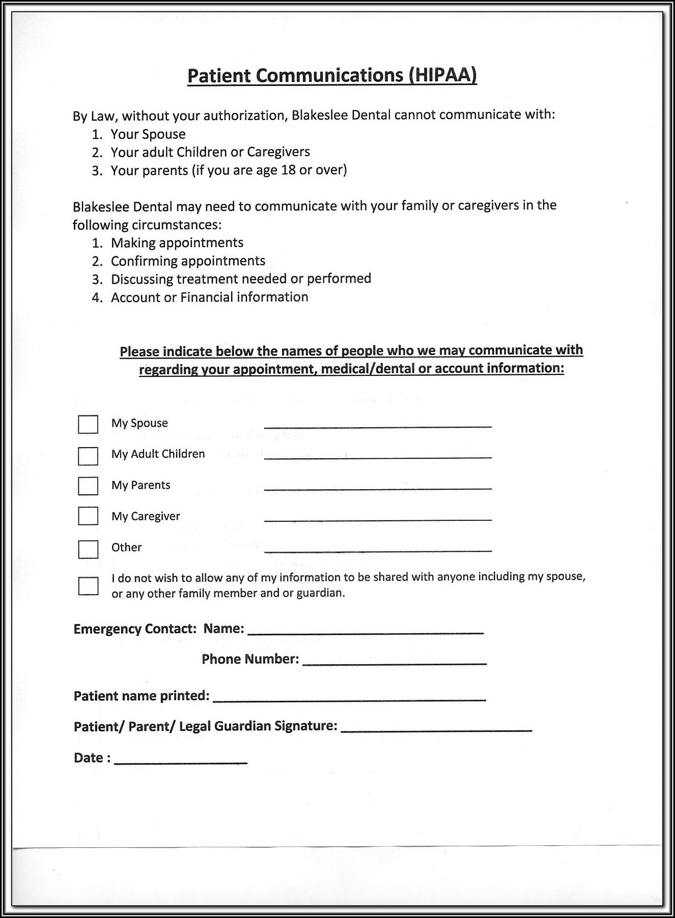Hipaa Form Examples