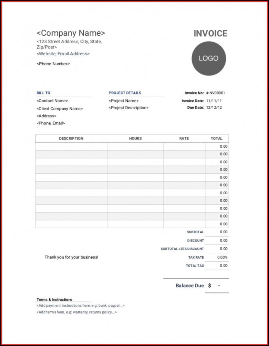 Hourly Invoice Example