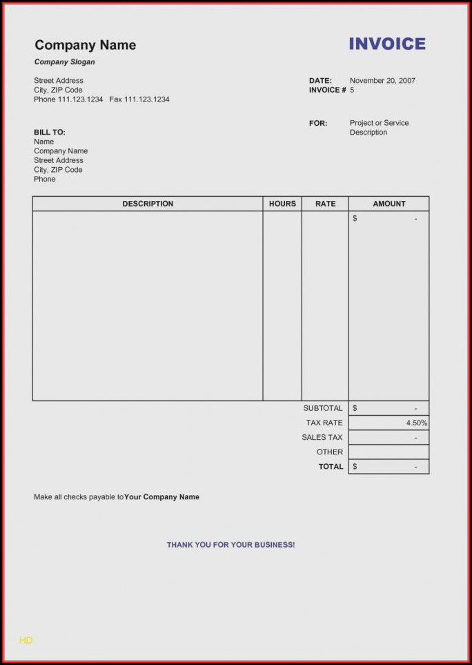 Hourly Pay Invoice Template