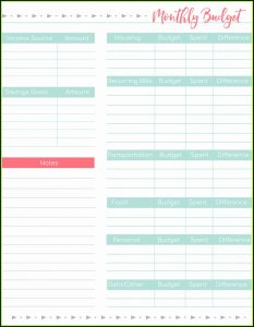 Household Budget Forms Free Printable