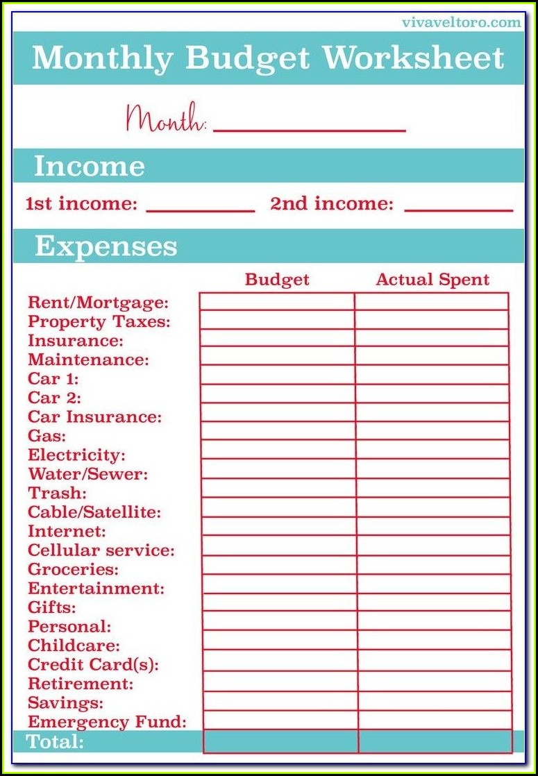 Household Budget Forms Printable