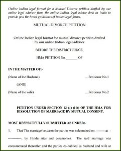 Indian Mutual Divorce Petition Format
