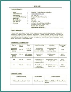Indian Teacher Resume Format Download Pdf