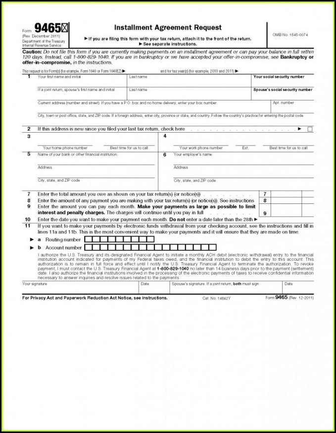 Irs Forms 9465 Instructions