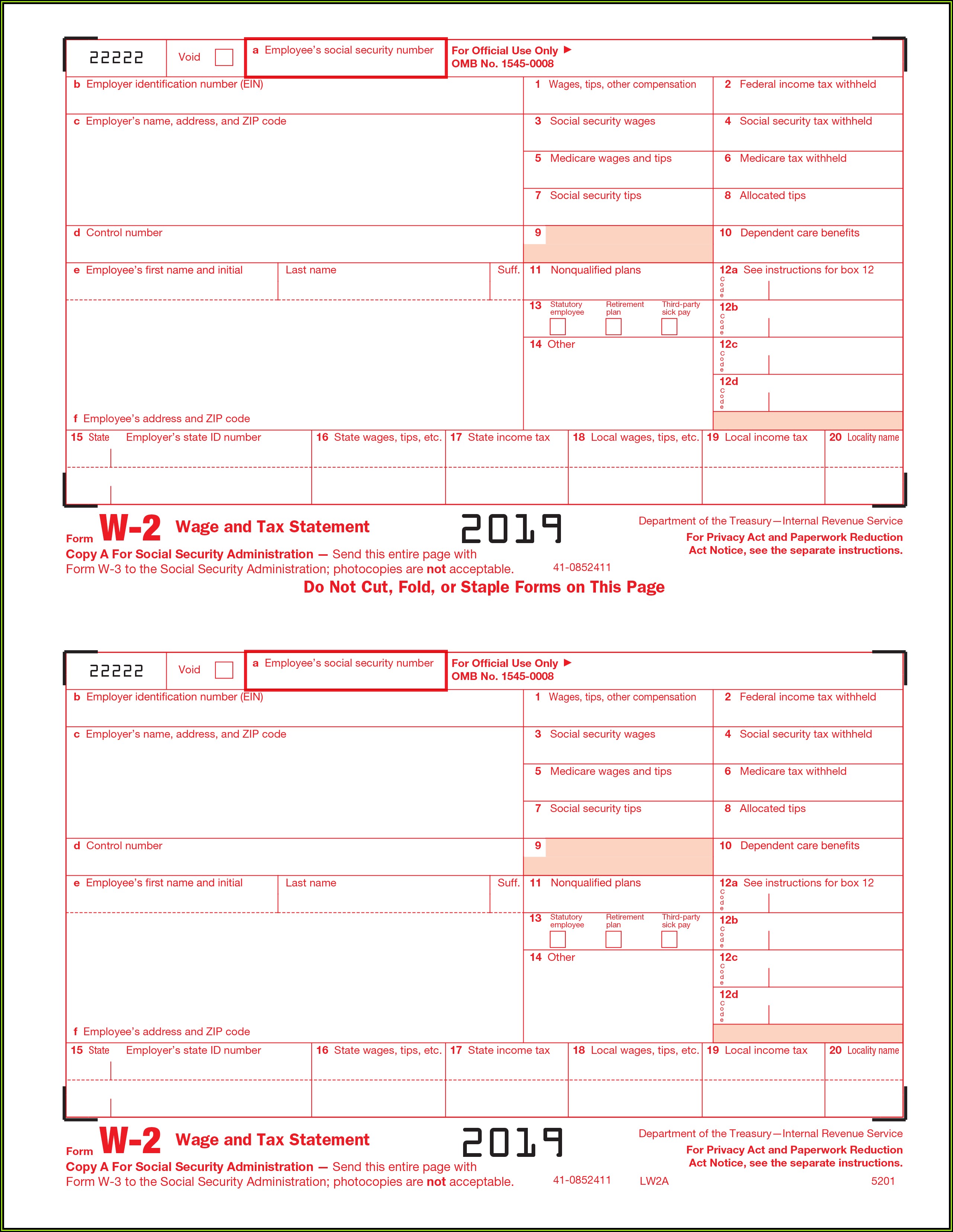 Irs Forms W2 2018