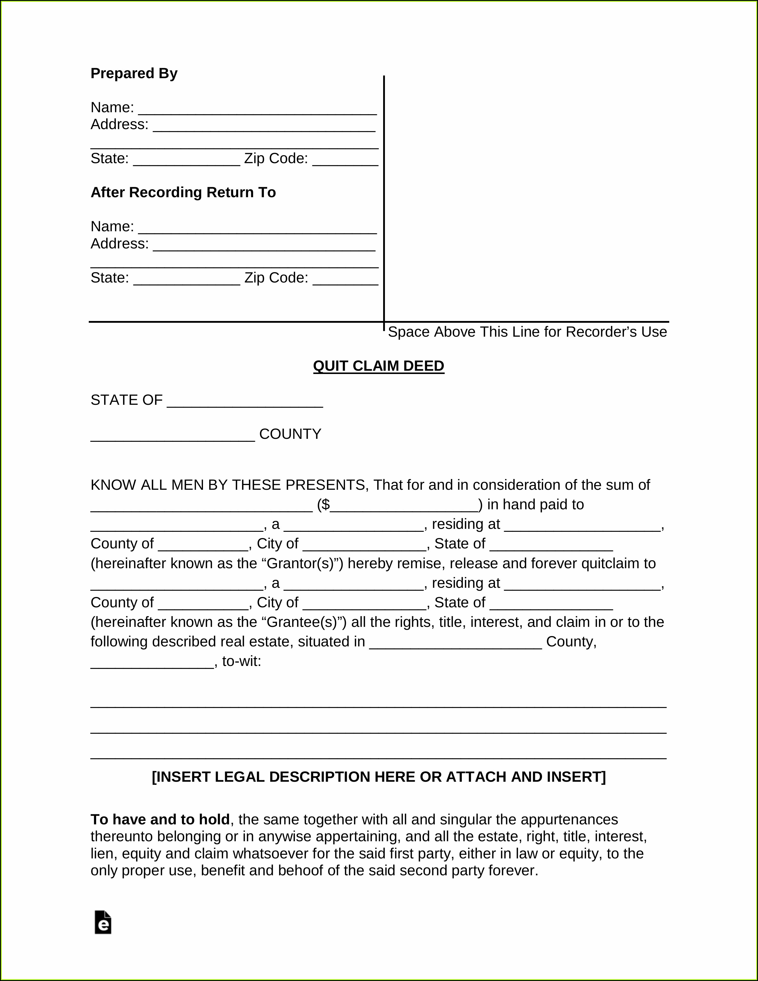 Kern County California Quit Claim Deed Form