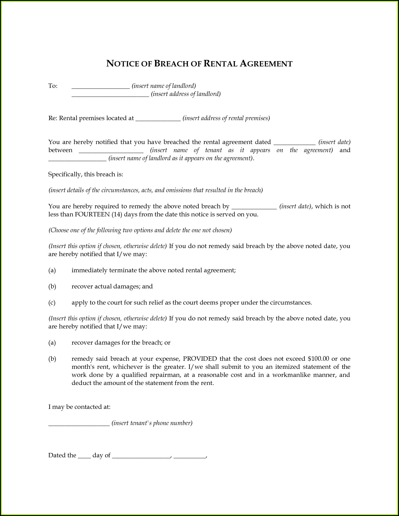 Landlord Tenant Agreement Form Free