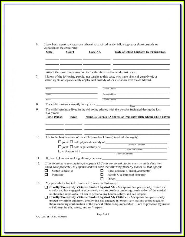 Limited Divorce Forms In Maryland