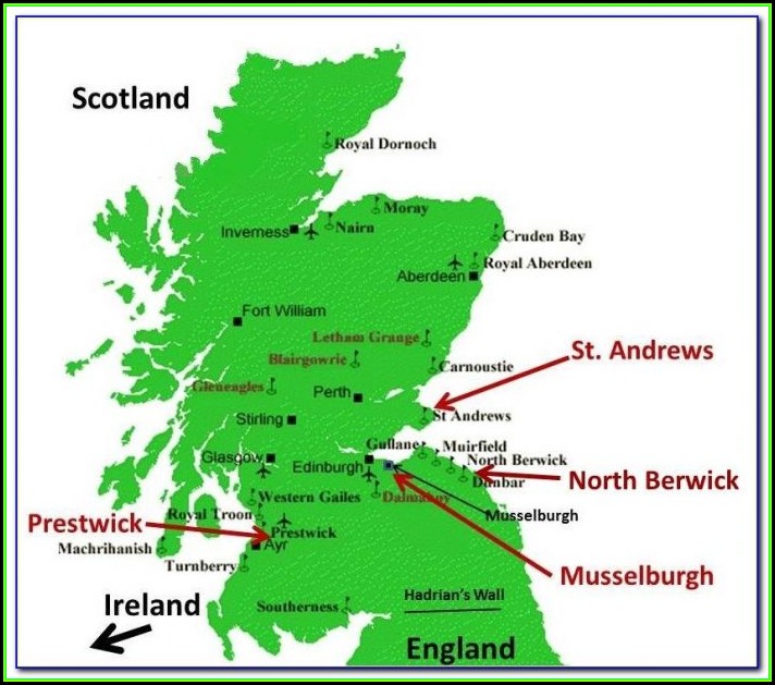 Map Scotland Famous Golf Courses