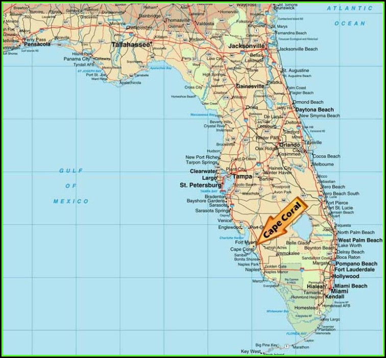Map Showing Cape Coral Florida