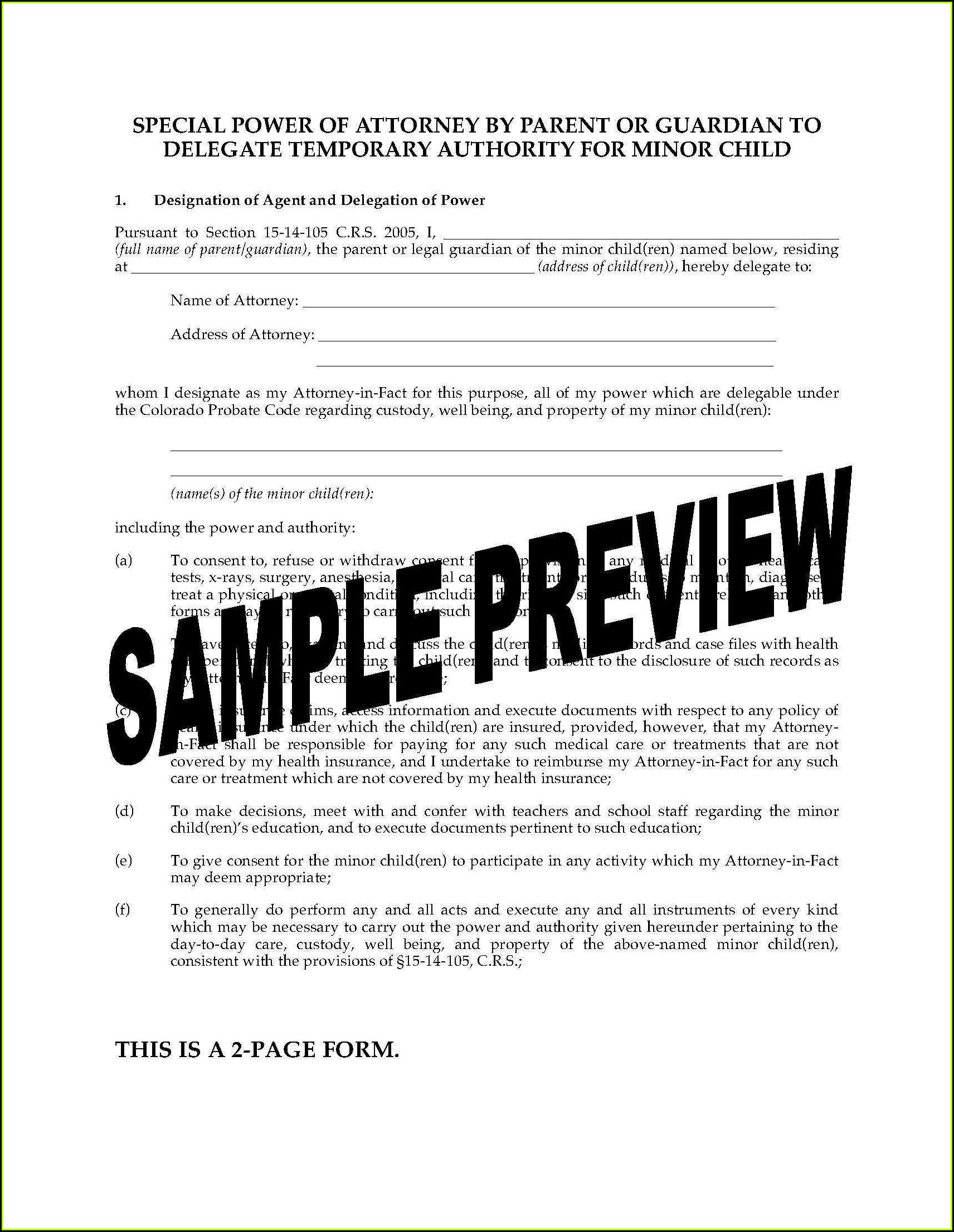 Medical Power Of Attorney Form For Child Arizona