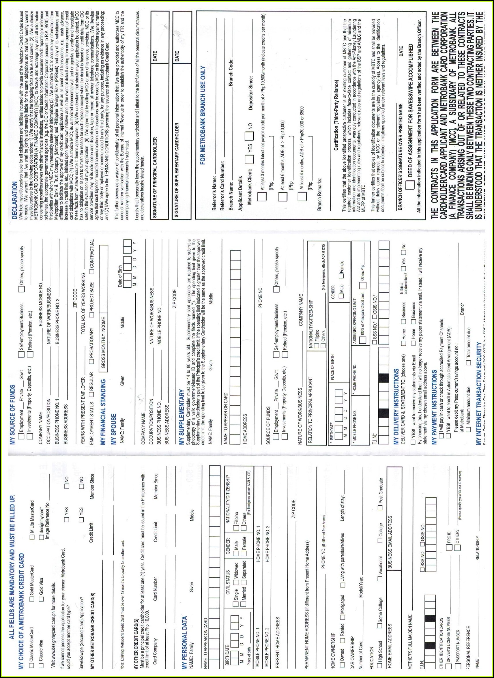 Metrobank Credit Card Application Form For Supplementary