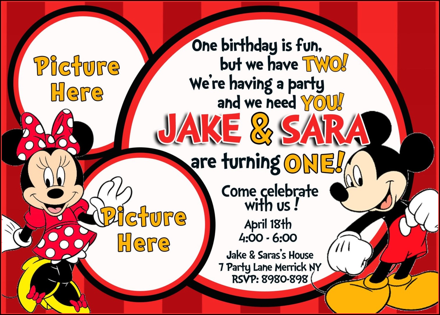 Mickey And Minnie Mouse Birthday Invitation Template