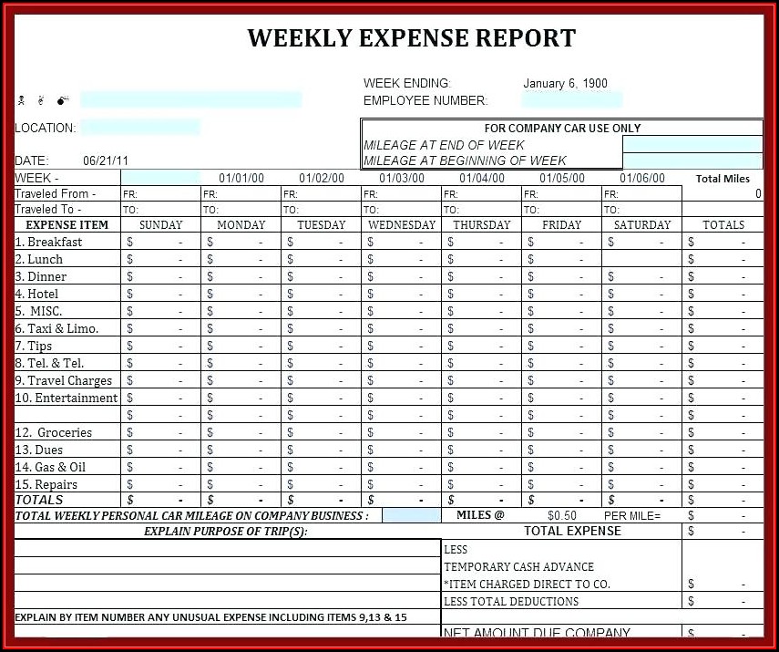 Monthly Business Expense Report Template Excel