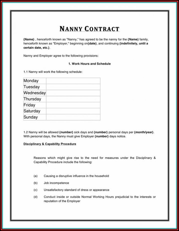 Nanny Contract Template Ireland