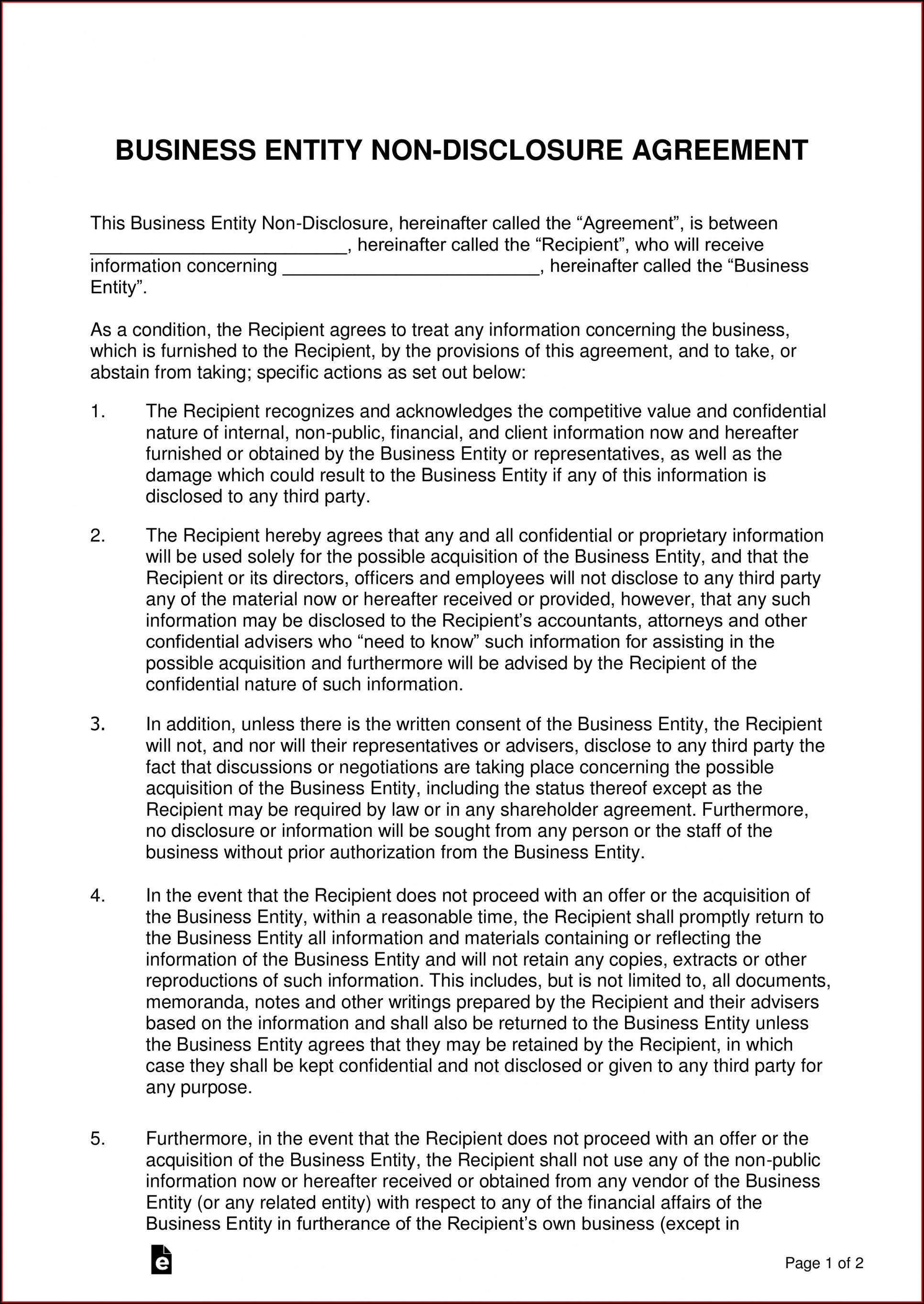Non Disclosure Agreement Template Word Doc