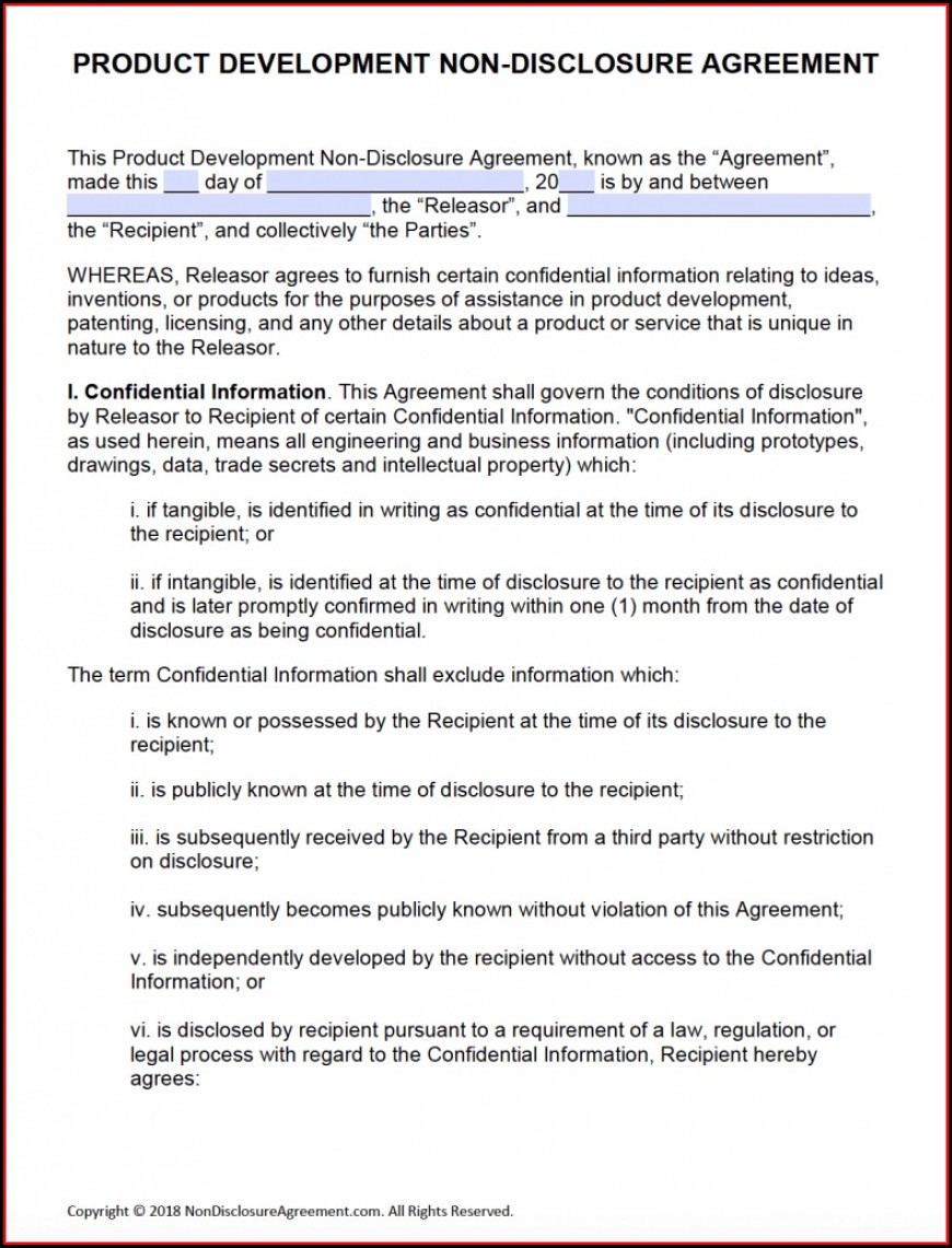 Non Disclosure Agreement Template Word Free