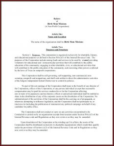 Non Profit Bylaws Template Missouri