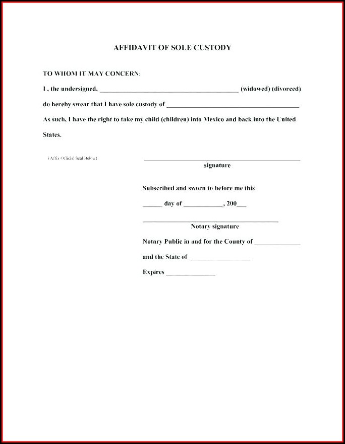 Notarized Sole Custody Agreement Template