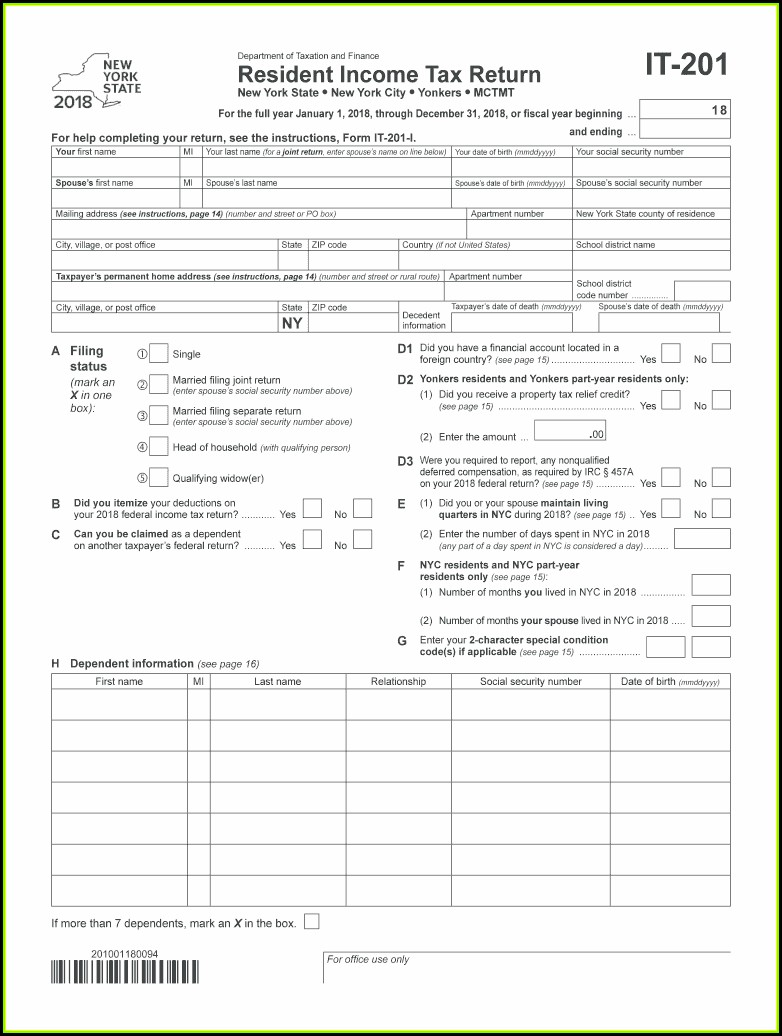 Ny State Tax Form It 201 D