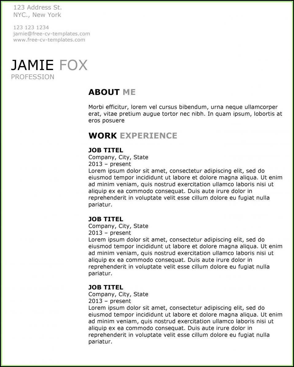 One Page Simple Resume Template Word Free