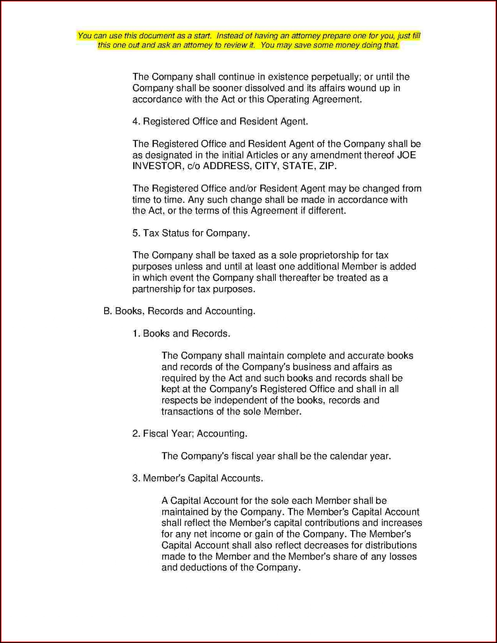 Operating Agreement Template Word