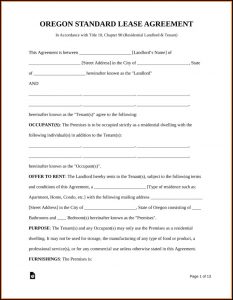 Oregon Rental Lease Agreement Form