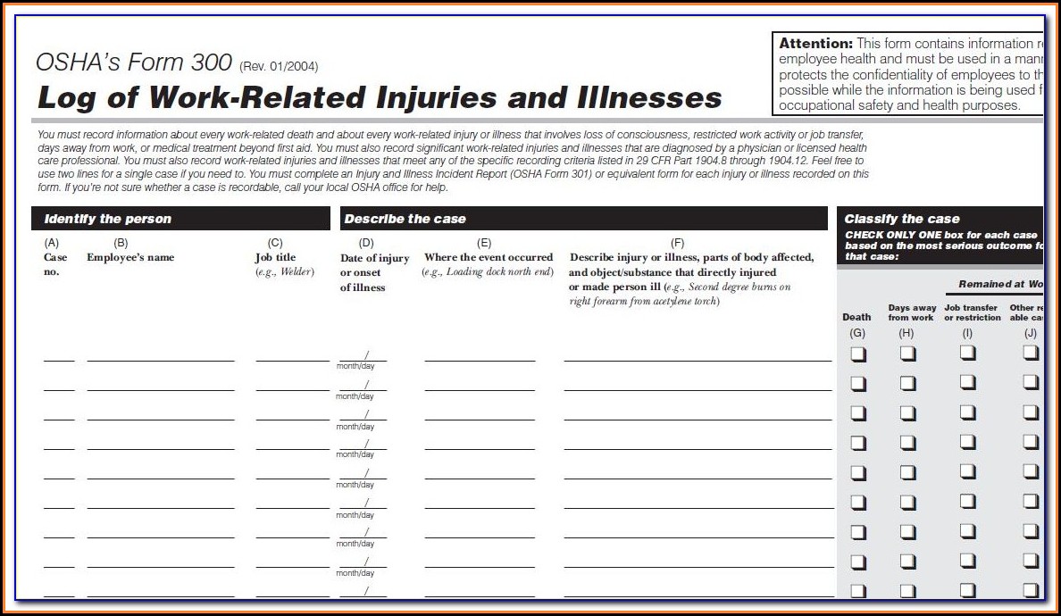 Osha Form 300 Printable