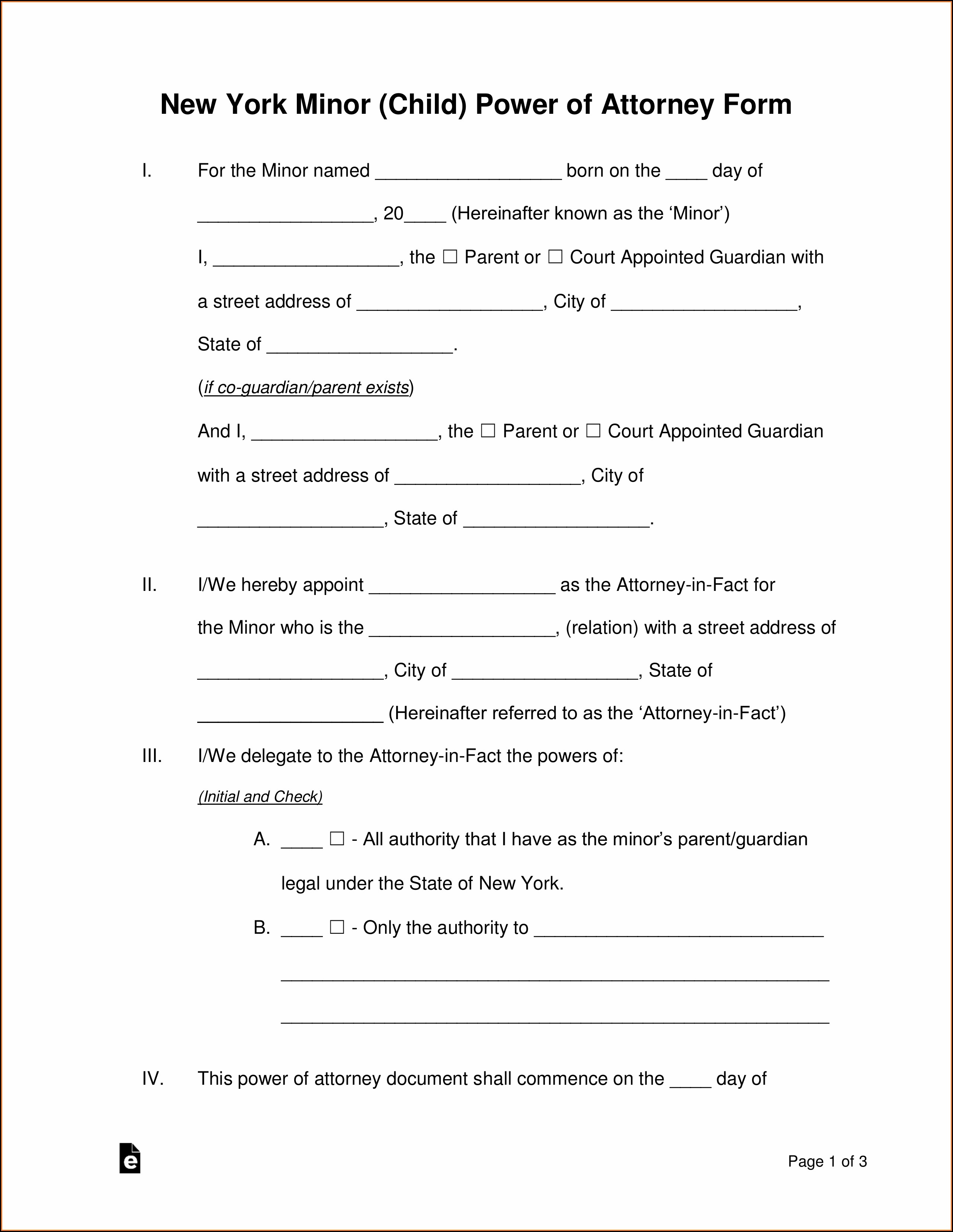 Power Of Attorney Child Guardianship Form