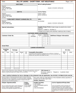 Printable Bill Of Lading Form