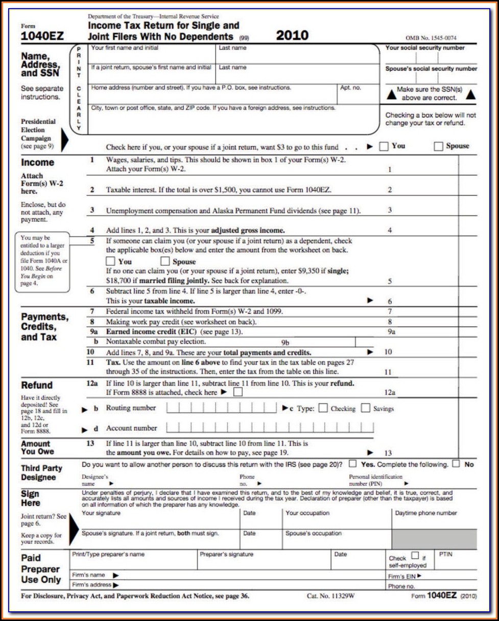 Printable Federal Tax Forms 1040ez