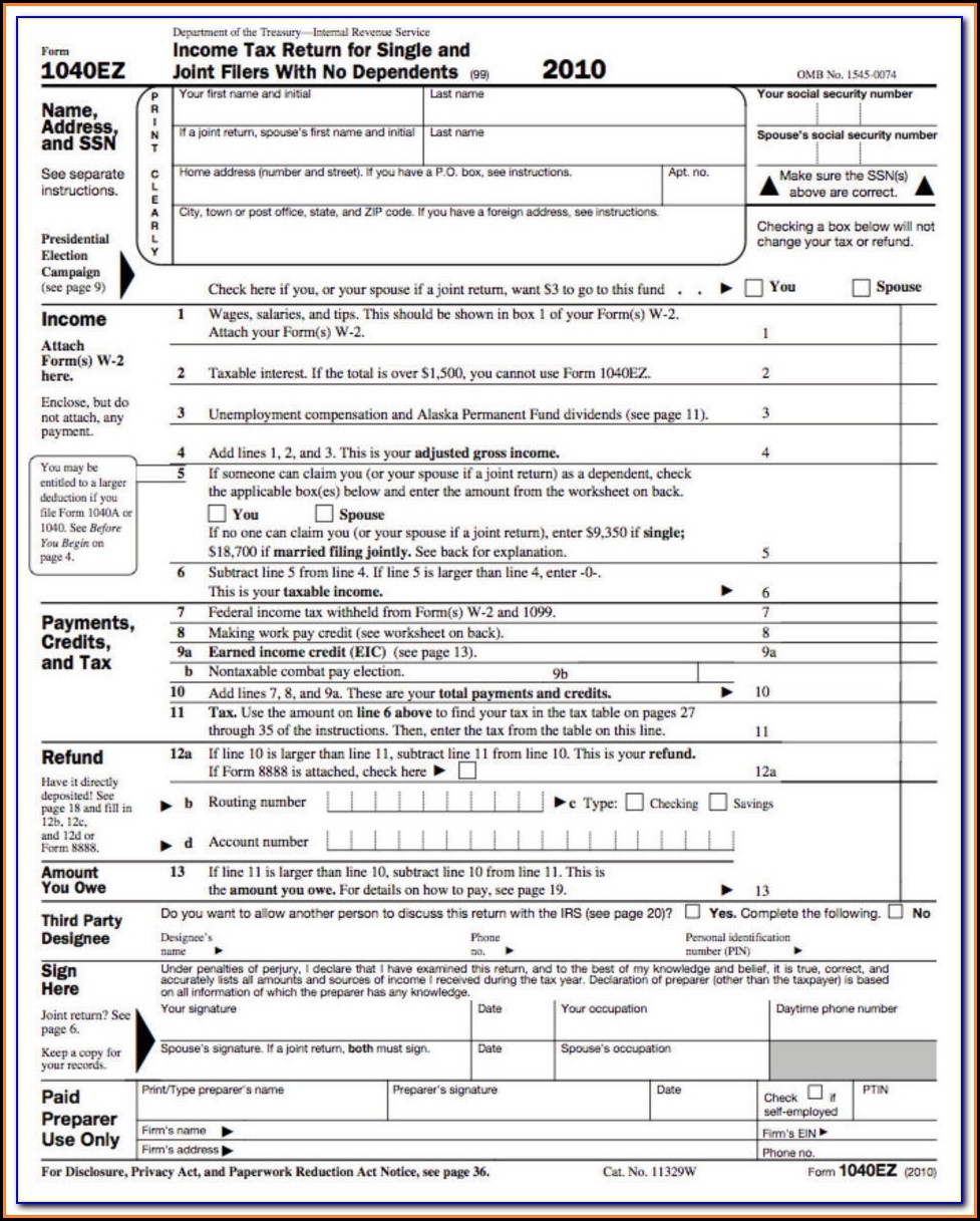 Free Printable 1040ez Form