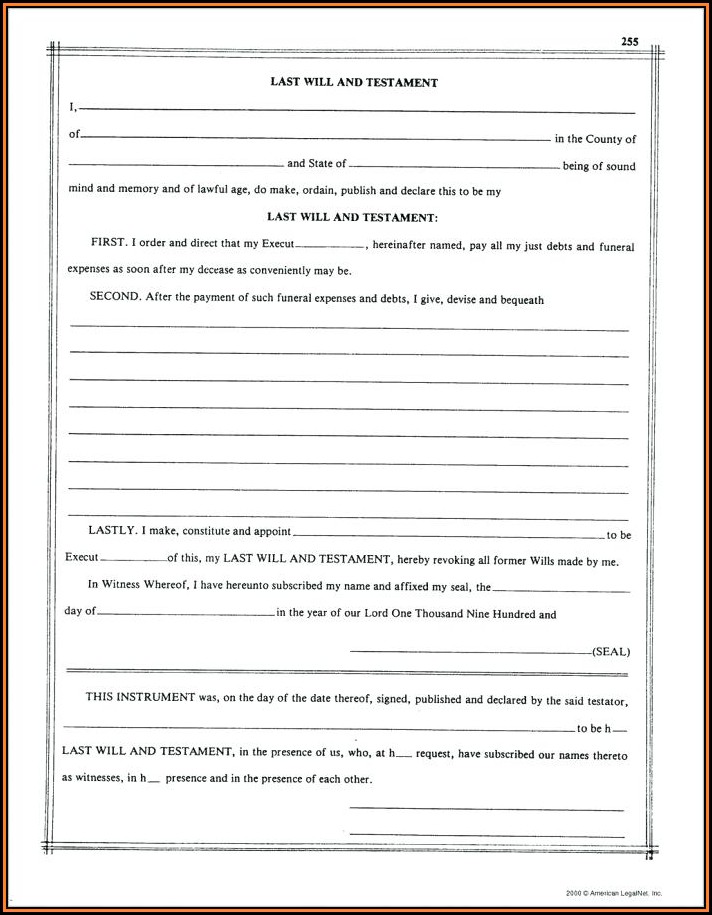 Printable Last Will And Testament Forms Ontario