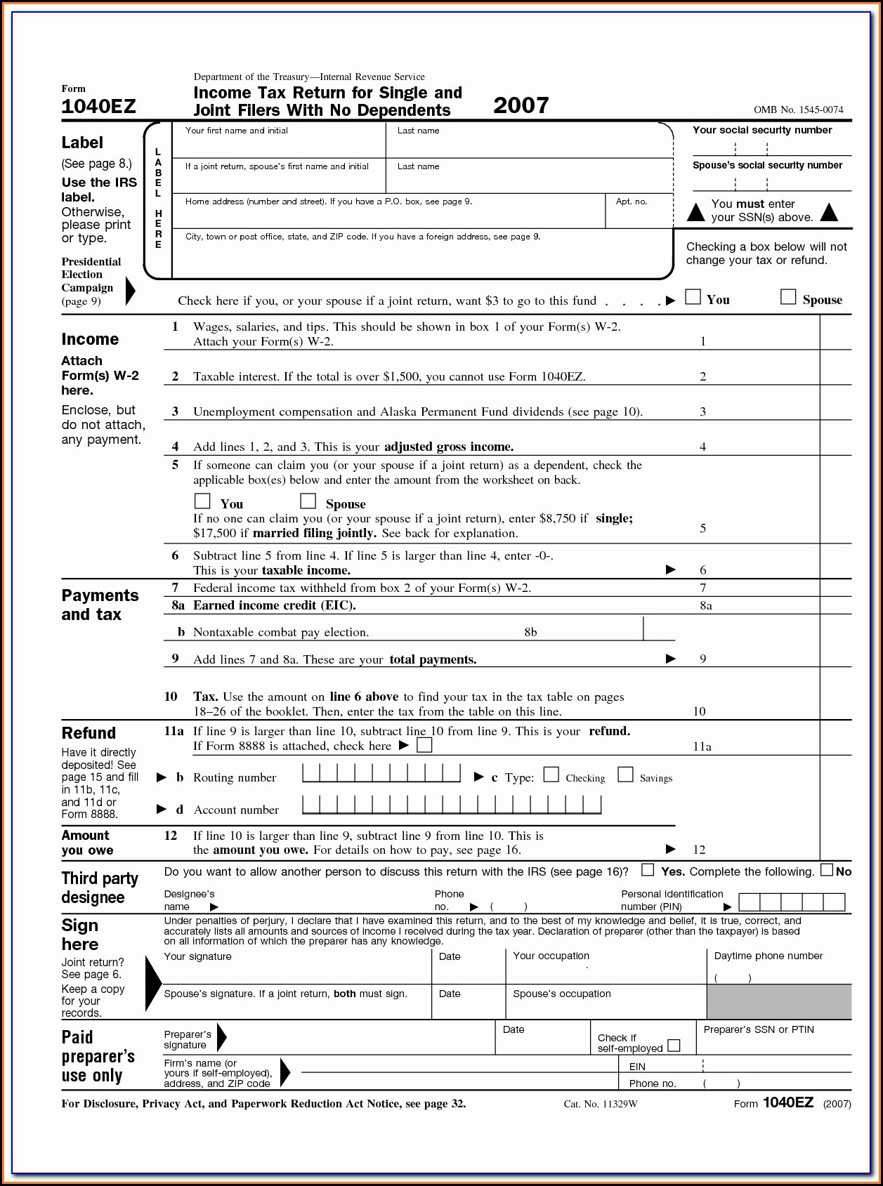 Printable Tax Forms 1040ez