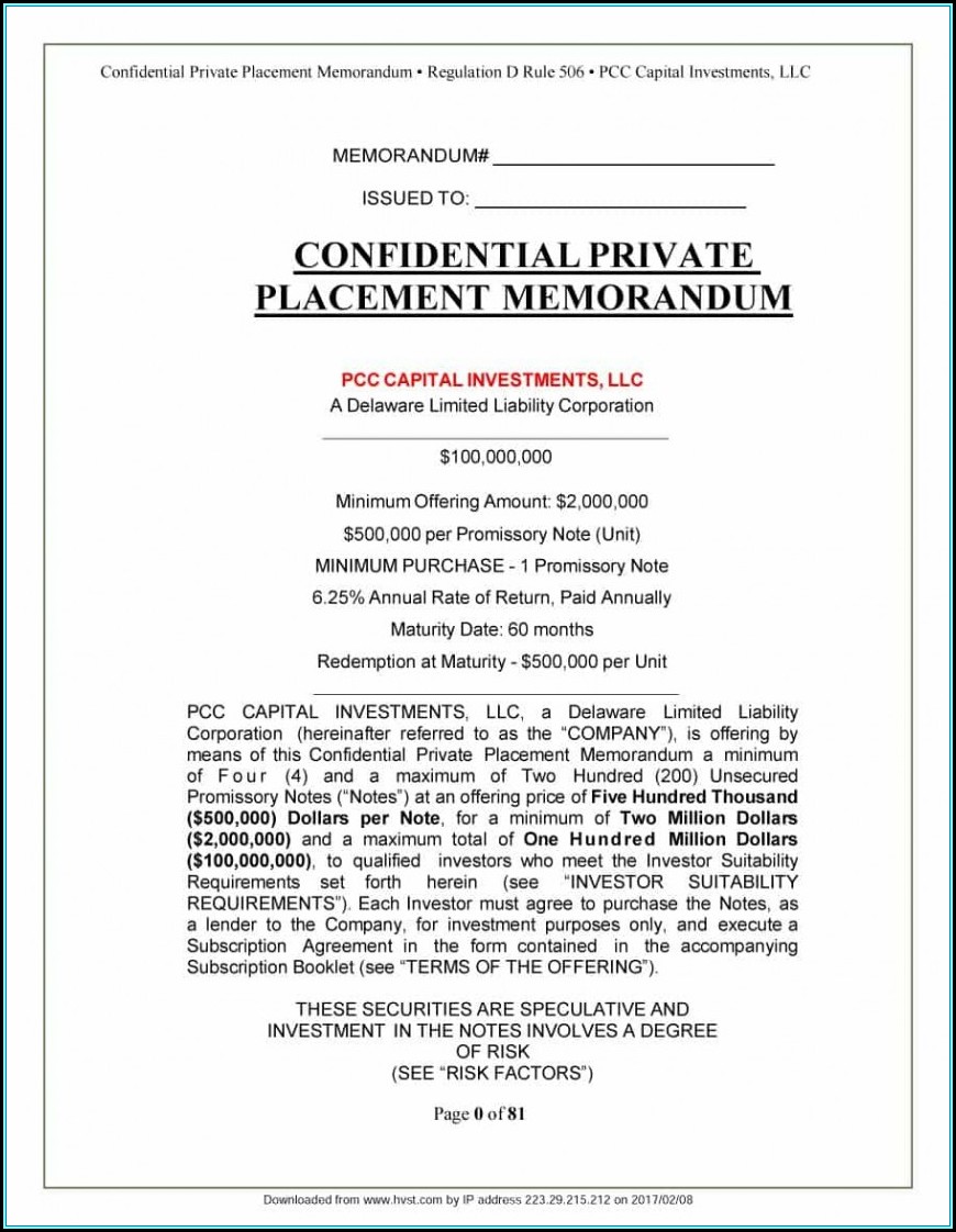 Private Placement Memorandum Form