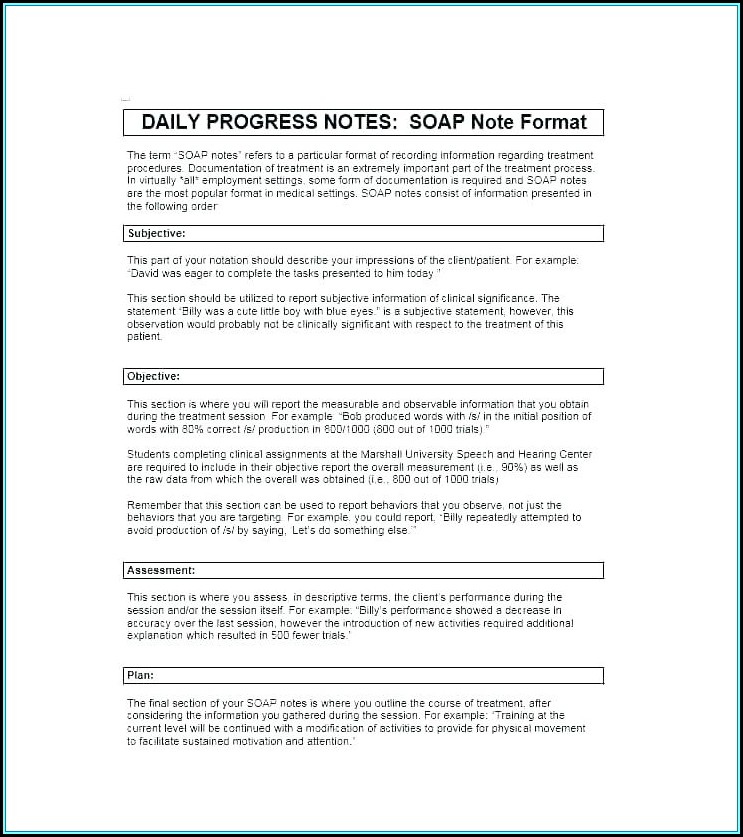 Psychotherapy Progress Note Format