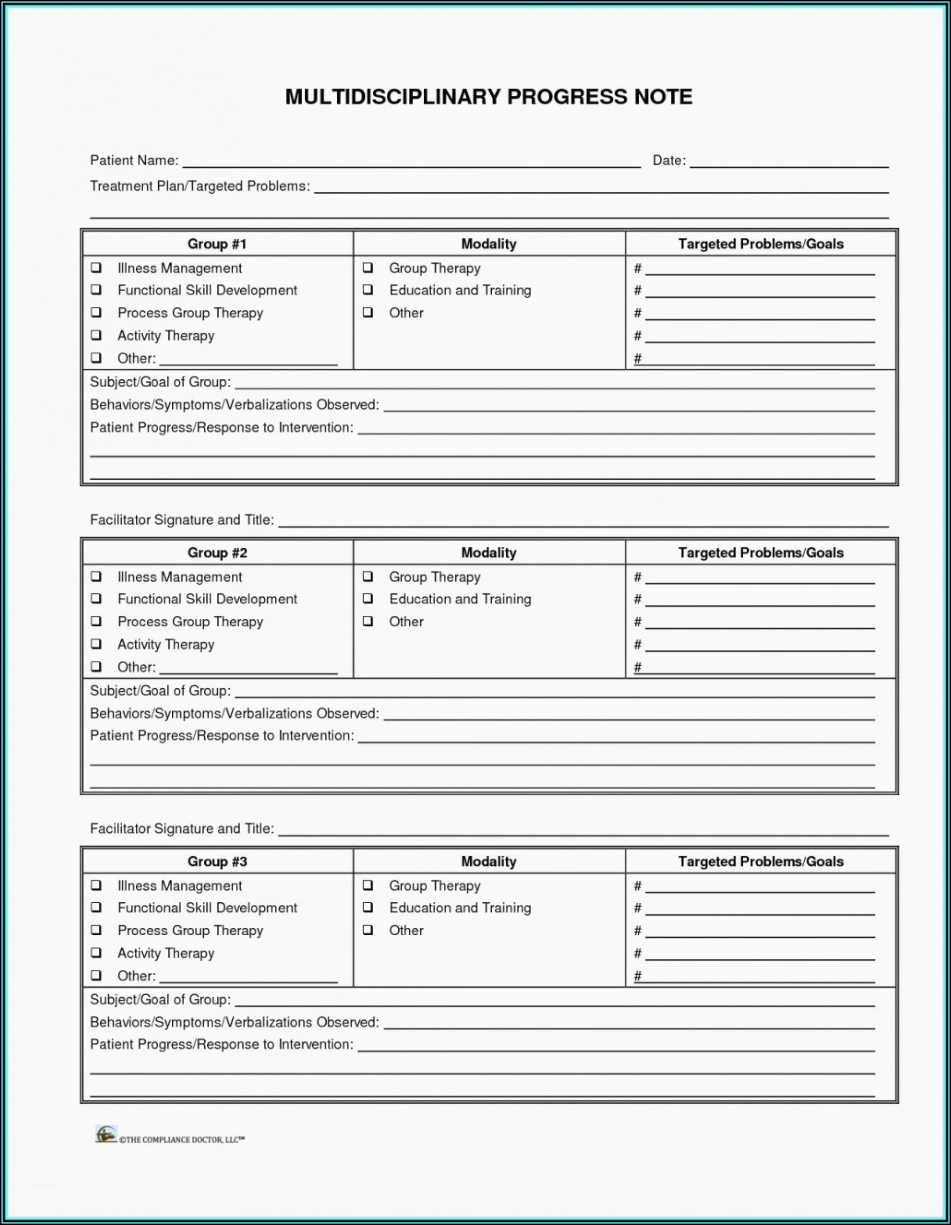 Psychotherapy Progress Note Template Word