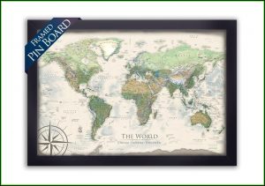 Push Pin World Map Framed