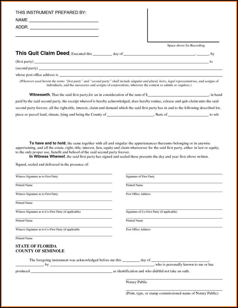 Quick Deed Claim Form Florida