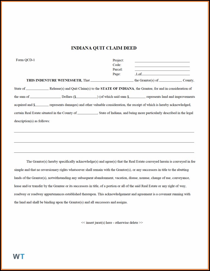 Quit Deed Claim Form Indiana