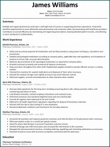Resume For Pharmacy Technician In Hospital