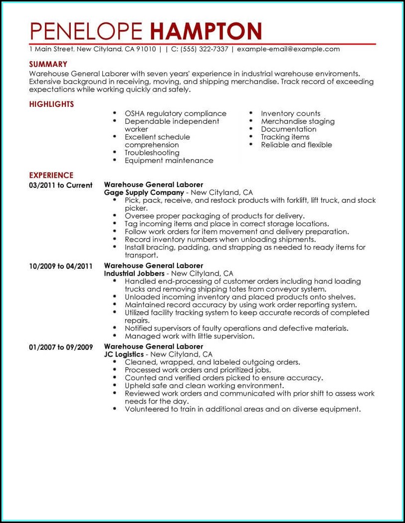 Resume For Truck Driver