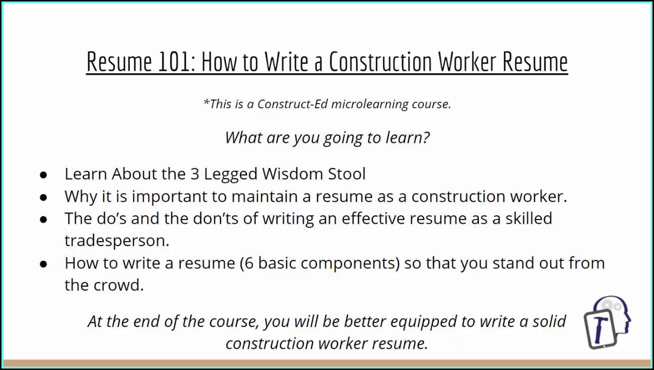 Resume Of Construction Worker
