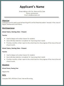 Resume Teacher Template Free