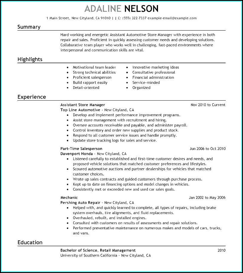Retail Store Manager Resume Format Download