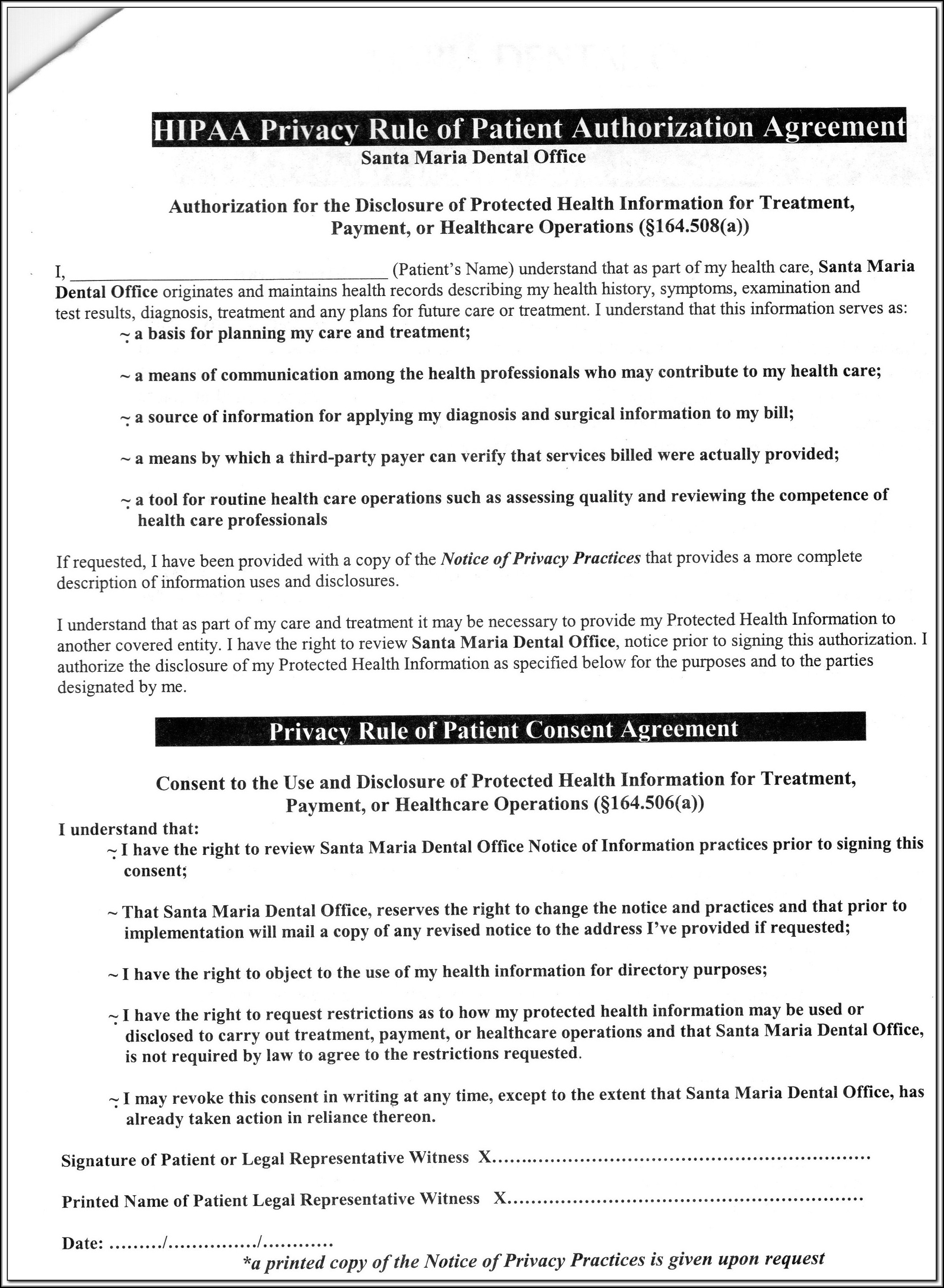 Sample Hipaa Forms For Dental Office